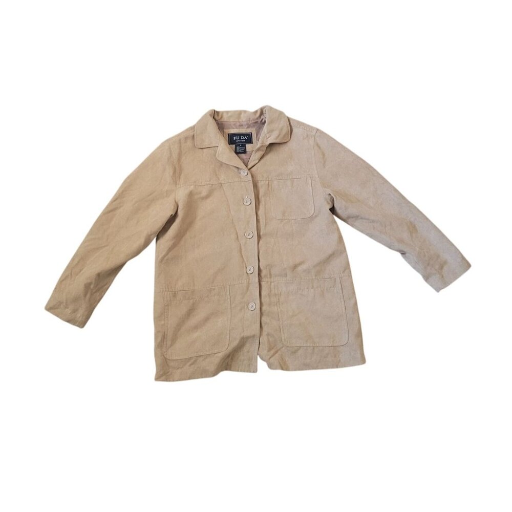 Fuda‎ New York Womens Brown Suede Coat Size L Button Front